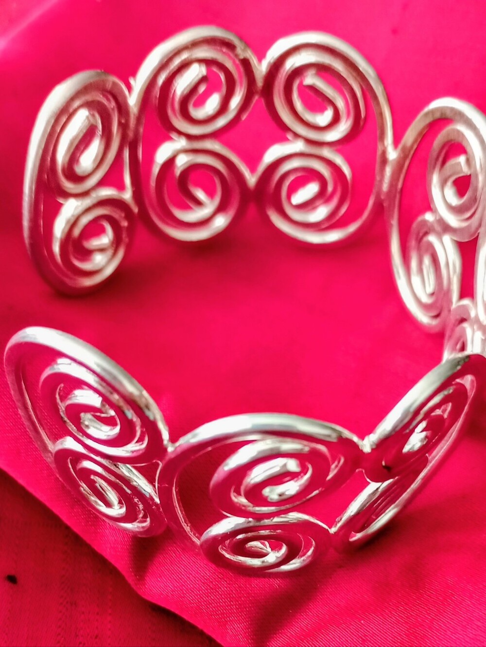 Silver Spiral Cuff Bracelet  1.25" wide, Adjustable